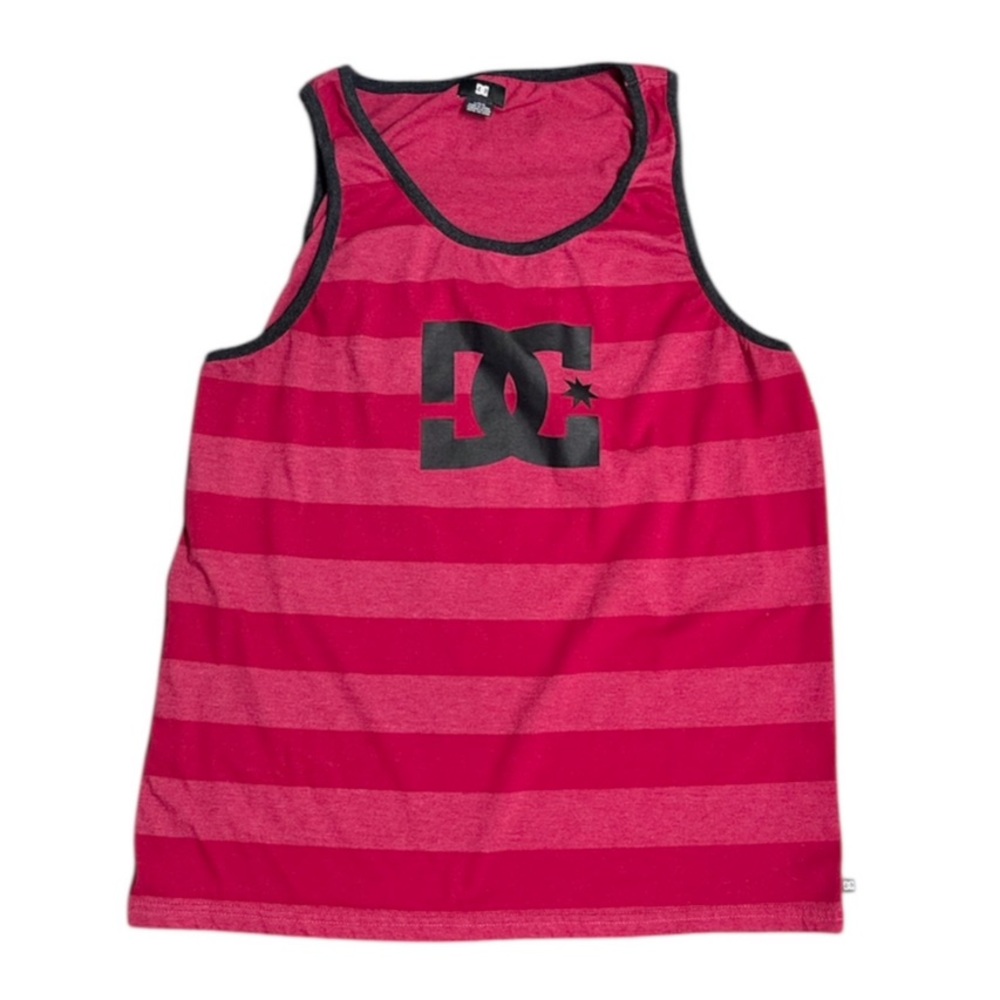 Mens DC Red and Black Striped Tank Top size large sleeveless top